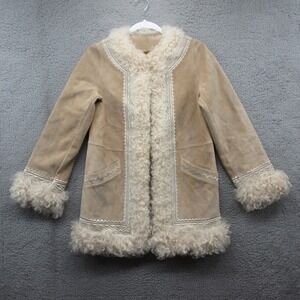 Laundry By Shelli Segal Pig Suede Lambs Hair Jacket XS Y2K Boho Fur Penny Lane